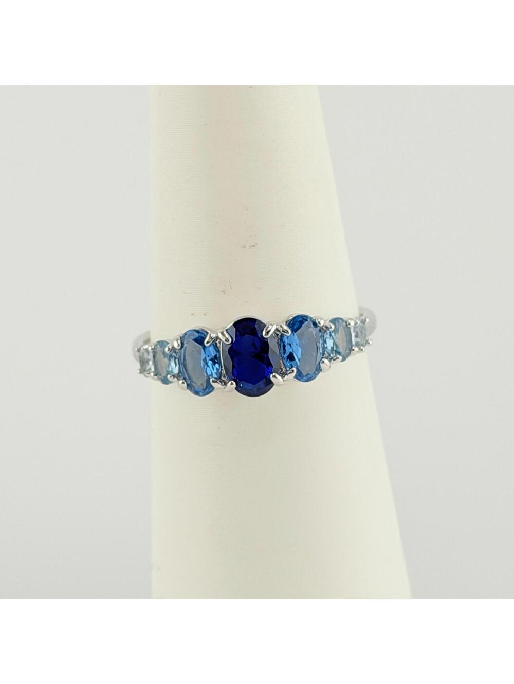 Bomb Party Ring Sz 10 "Destined for Beauty" Array of Aquamarine Rhodium RBP6472